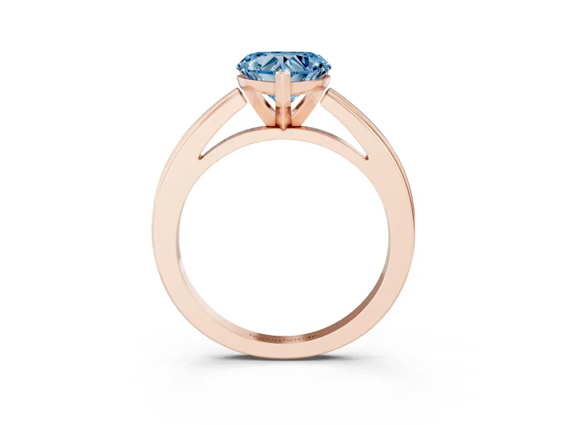 Fancy Blue Heart Cut Diamond Solitaire Ring Set in Rose gold with Prong Setting and Classic Band