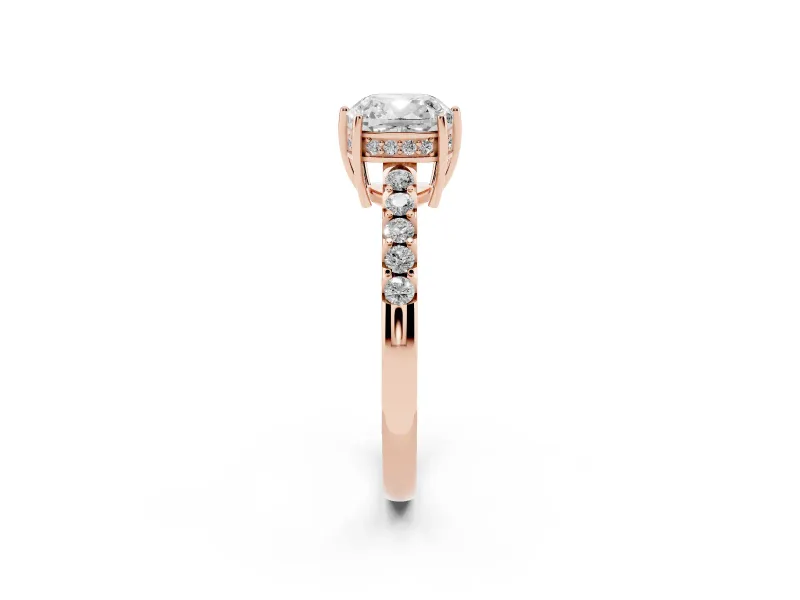Cushion Cut Hidden Halo Solitaire Engagement Ring Setting | Shared Prong Band | Rose Gold