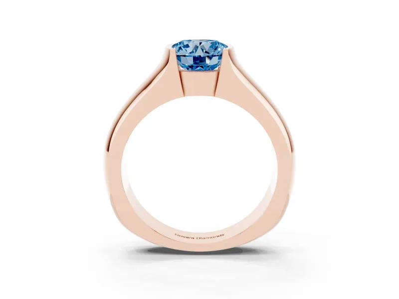 Round Half Bezel Engagement Ring Setting for a Fancy Blue Lab-Grown Diamond | Wide Band | Rose Gold