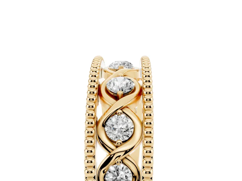 Round Lab-Grown Diamond Vintage Twisted Openwork Wedding Band | Milgrain Edges | Yellow Gold