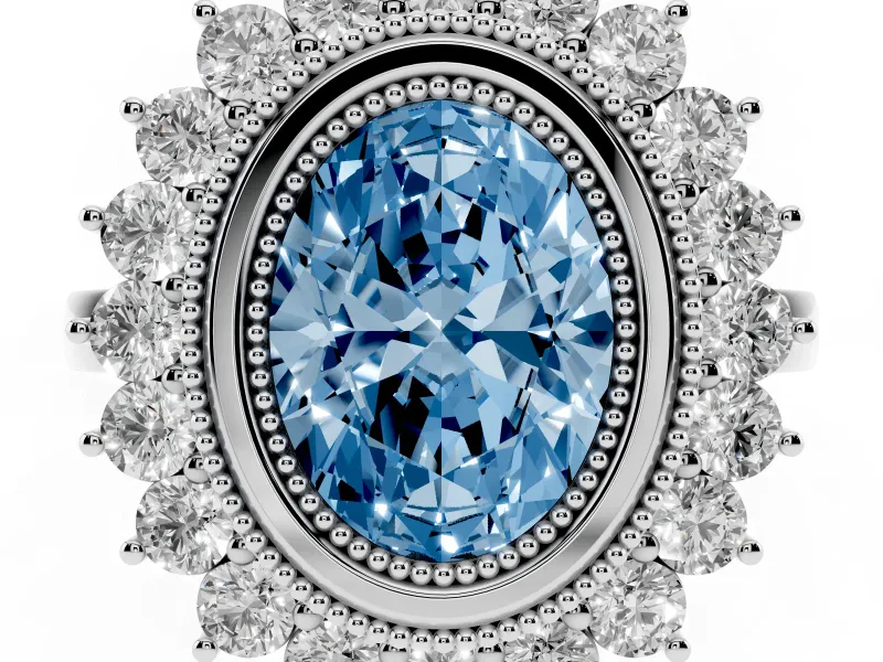Oval Bezel Halo Engagement Ring Setting for a Fancy Blue Lab-Grown Diamond | Platinum