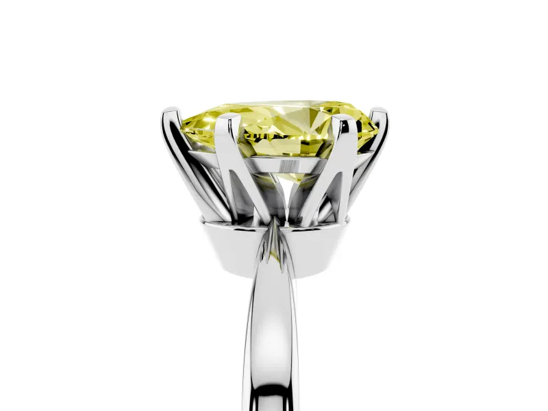 Fancy Yellow Pear Cut Diamond Solitaire Engagement Ring Set in Silver with Slim Tapered Solitaire Band