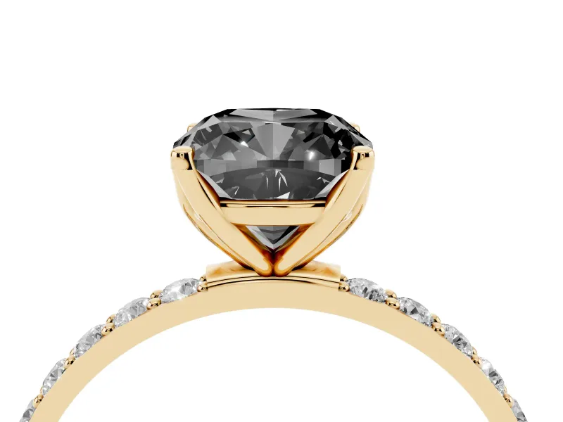 Cushion Cut Pavé Solitaire Engagement Ring Setting for a Black Center | Slim Band | Yellow Gold