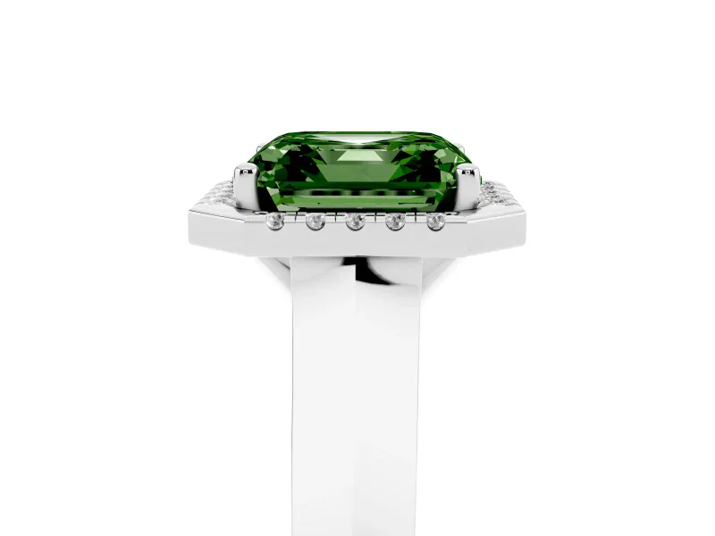 Asscher Cut Knife-Edge Halo Engagement Ring Setting for a Fancy Green Lab-Grown Diamond | Platinum