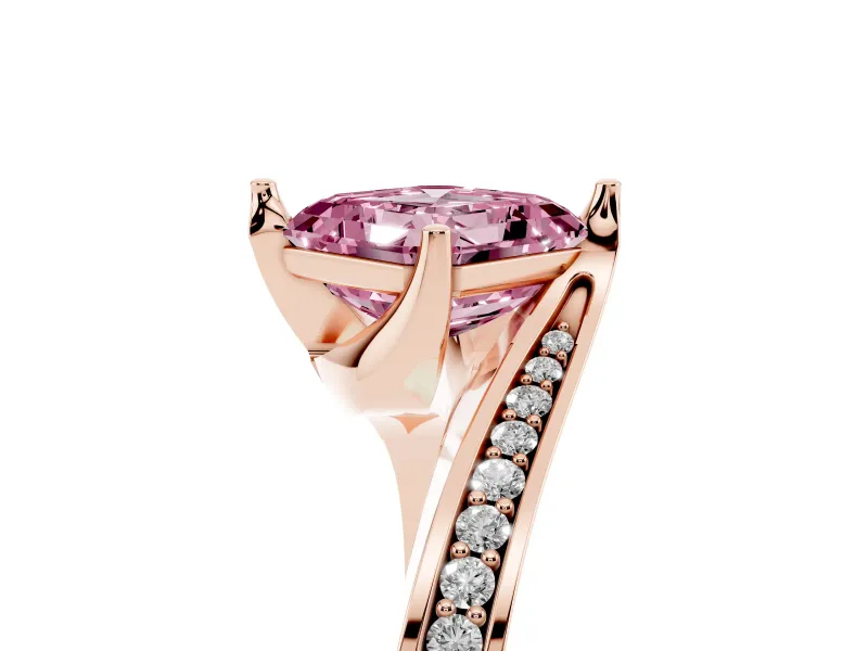 Fancy Pink Asscher Cut Diamond Solitaire Ring Set in Rose gold with Intertwined Pavé Twist Band