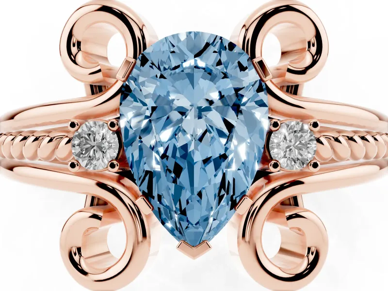 Pear-Shaped Scroll Solitaire Engagement Ring Setting for a Fancy Blue Lab-Grown Diamond | Rose Gold