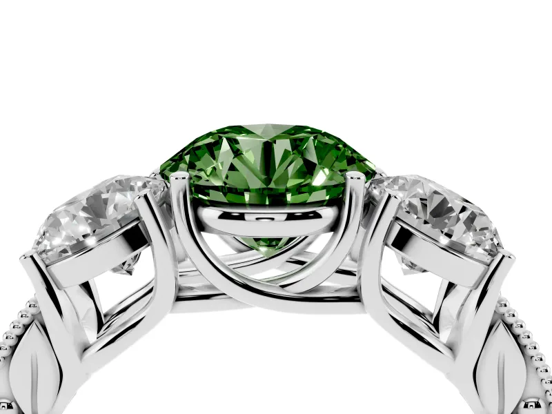 Round Vintage Three Stone Engagement Ring Setting for a Fancy Green Lab-Grown Diamond | Platinum