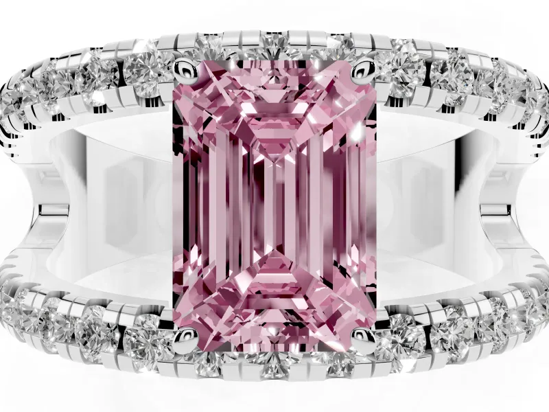 Emerald Cut Split Shank Pavé Engagement Ring Setting for a Fancy Pink Lab-Grown Diamond | Platinum