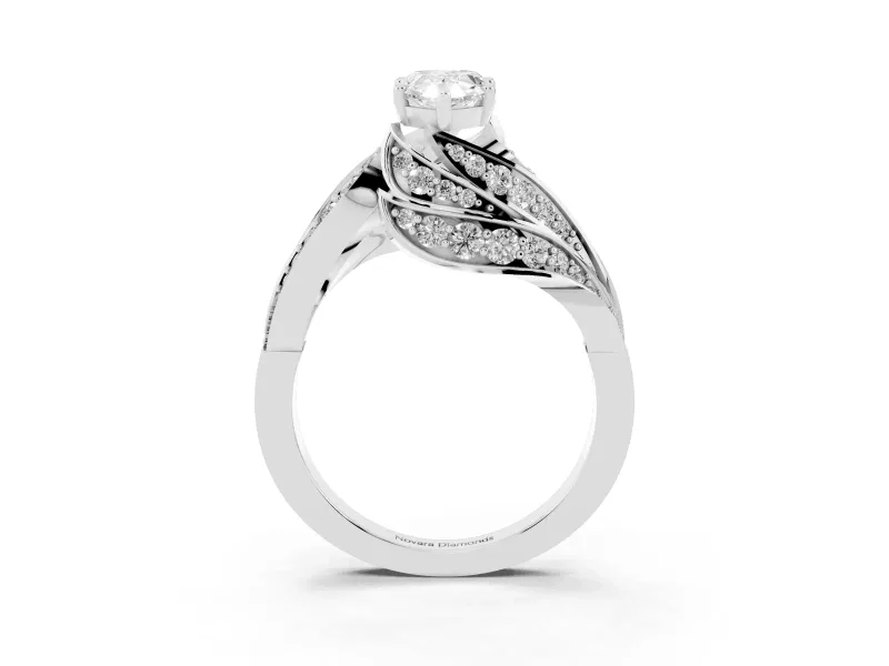 Pear Cut Diamond Solitaire Ring Set in White gold with Layered Twist Pavé Band