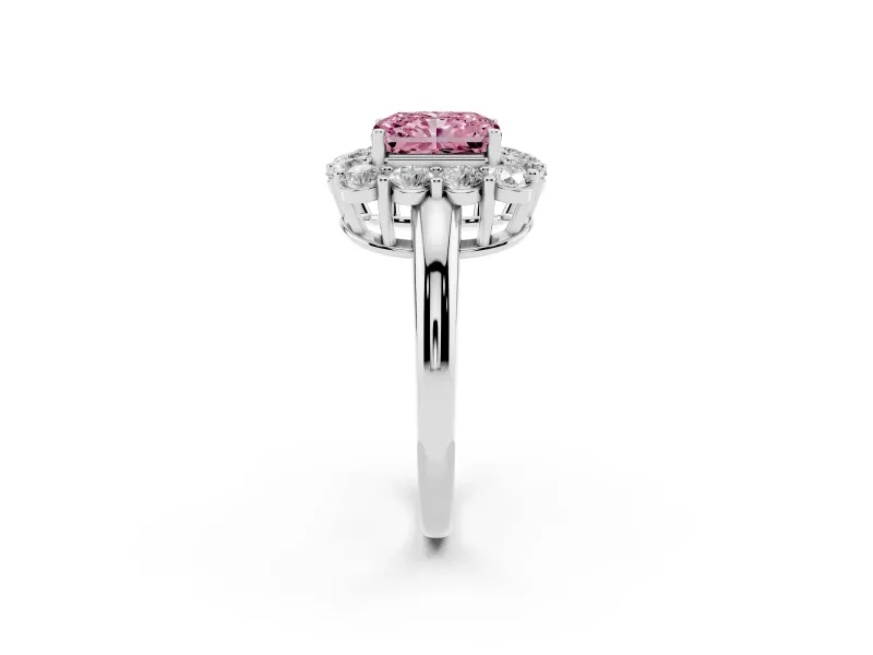 Radiant Cut Cluster Halo Engagement Ring Setting for a Fancy Pink Lab-Grown Diamond | Large Round Accents | Platinum