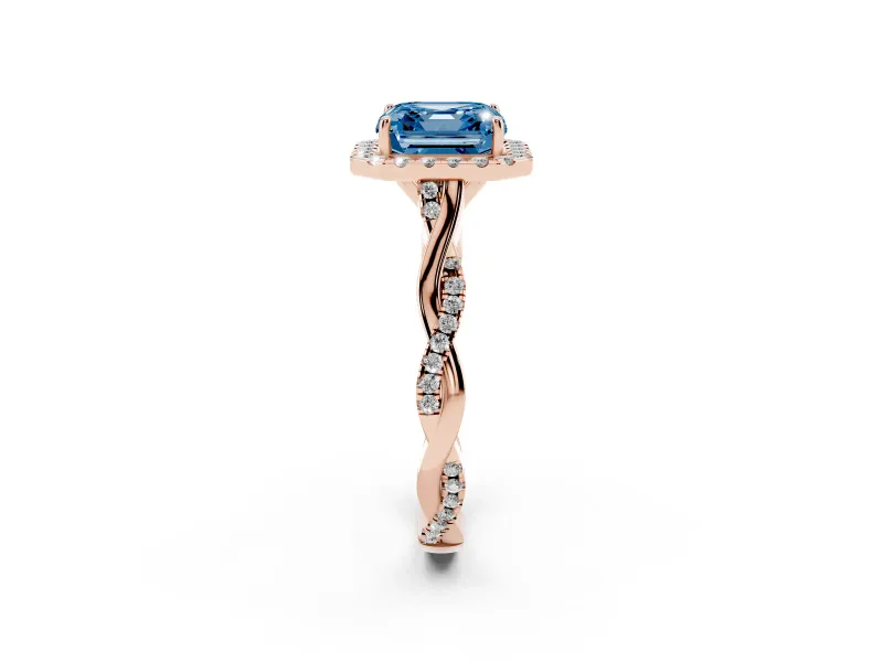 Asscher Cut Twist Halo Engagement Ring Setting for a Fancy Blue Lab-Grown Diamond | Rose Gold