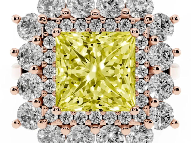 Princess Cut Floral Double Halo Engagement Ring Setting for a Fancy Yellow Lab-Grown Diamond | Plain Band | Rose Gold