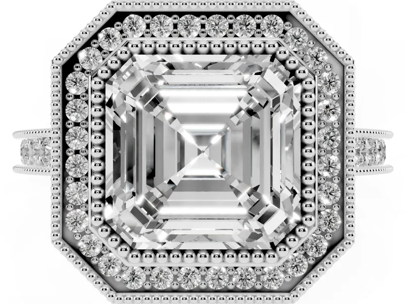 Asscher Cut Vintage Milgrain Halo Engagement Ring Setting | Bezel Head | Platinum