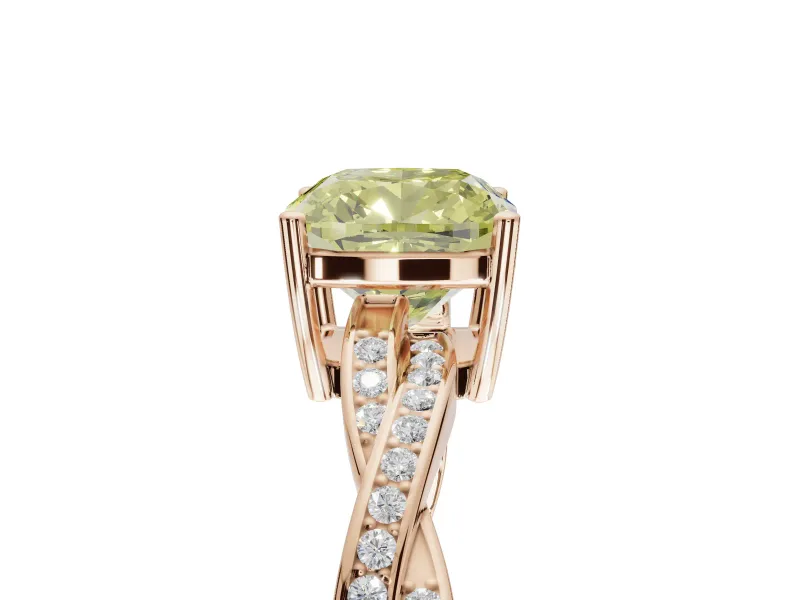 Cushion Cut Twisted Pavé Solitaire Engagement Ring Setting for a Fancy Yellow Lab-Grown Diamond | Rose Gold
