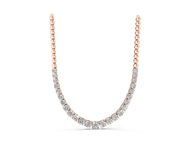 Round Lab-Grown Diamond Graduated Tennis Necklace | Bead Chain Back | Rose Gold