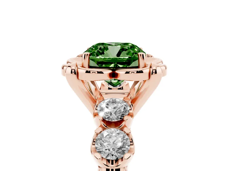 Cushion Cut Floral Engagement Ring Setting for a Fancy Green Lab-Grown Diamond | Petal Frame and Side Stones | Rose Gold