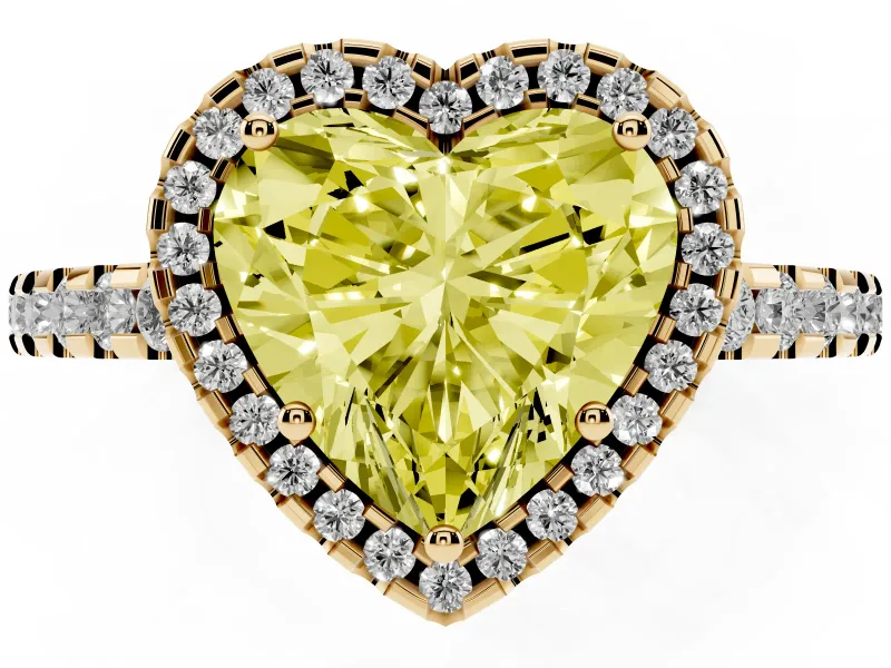 Heart-Shaped Pave Halo Engagement Ring Setting for a Fancy Yellow Lab-Grown Diamond | Yellow Gold