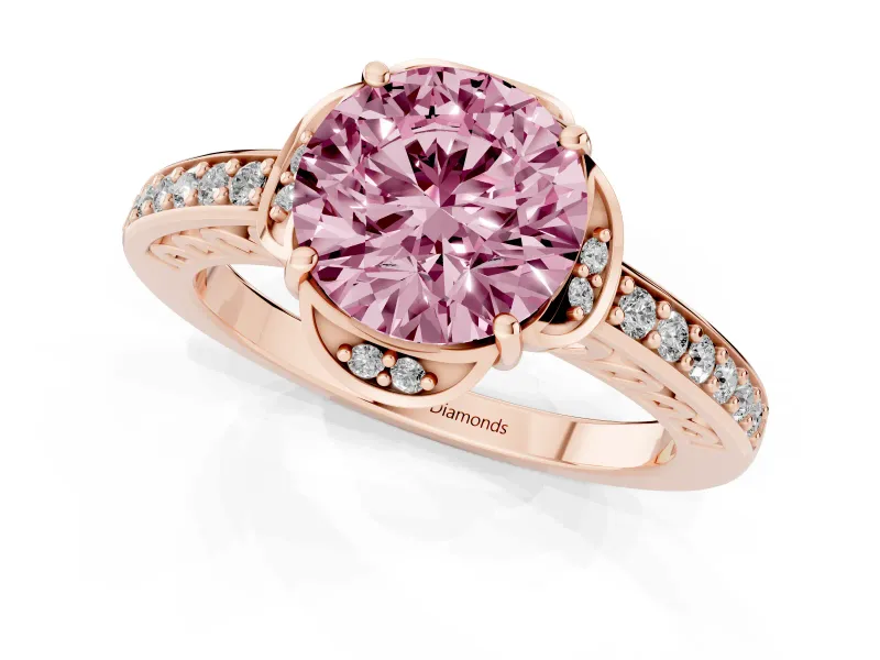 Round Floral Pavé Engagement Ring Setting for a Fancy Pink Lab-Grown Diamond | Rose Gold