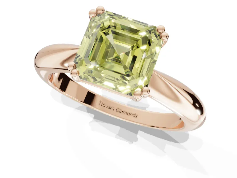 Princess Cut Tapered Solitaire Engagement Ring Setting for a Fancy Yellow Lab-Grown Diamond | Rose Gold
