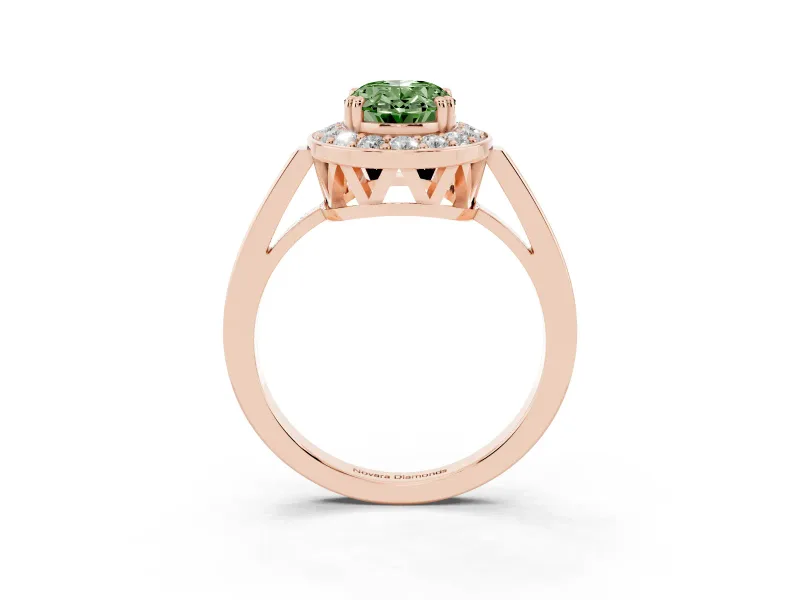 Oval Halo Engagement Ring Setting for a Fancy Green Lab-Grown Diamond | Polished Halo Rim | Rose Gold