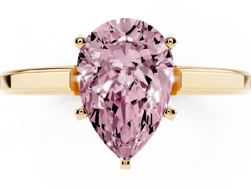 Pear-Shaped Solitaire Engagement Ring Setting for a Fancy Pink Lab-Grown Diamond | Stepped Flat Band | Yellow Gold