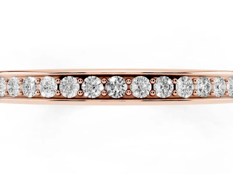 Round Lab-Grown Diamond Pavé Half Eternity Wedding Band | Raised Side Walls | Rose Gold