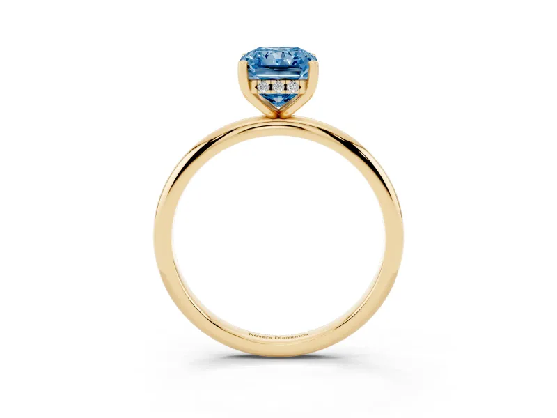 Radiant Cut Hidden Halo Engagement Ring Setting for a Fancy Blue Lab-Grown Diamond | Plain Band | Yellow Gold