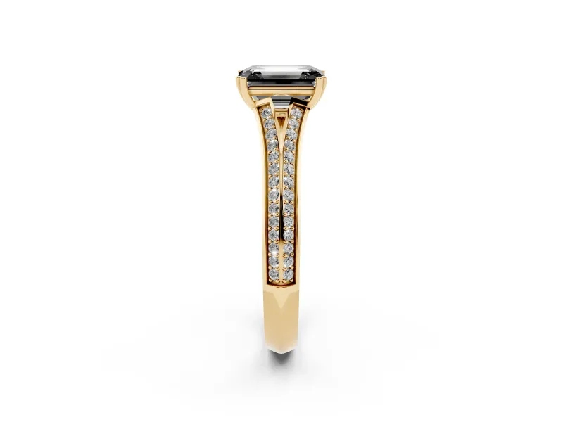 Emerald Cut Split Shank Engagement Ring Setting for a Black Center | Pavé Band | Yellow Gold