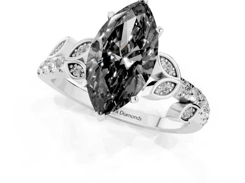 Marquise Leaf Pavé Engagement Ring Setting for a Black Center | Sterling Silver