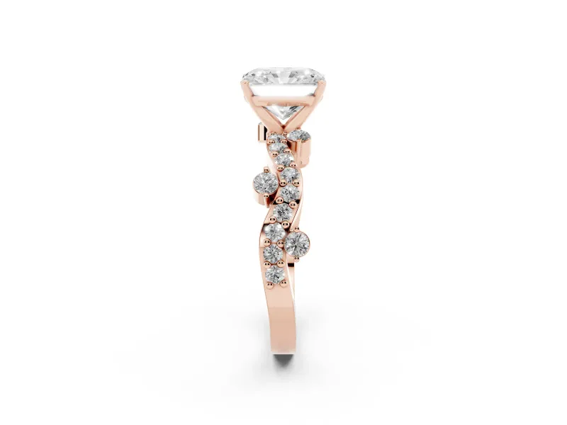 Radiant Cut Diamond Solitaire Twisted Band Set in Rose gold with Pavé Setting