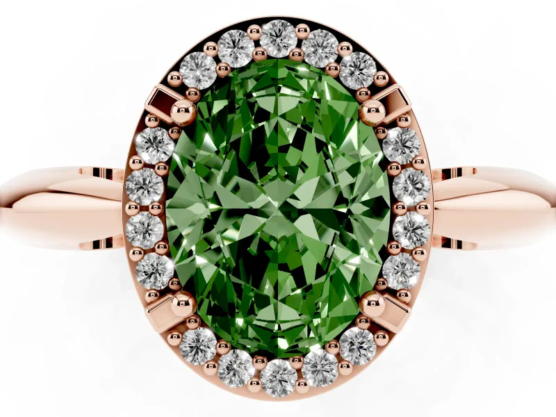 Oval Halo Engagement Ring Setting for a Fancy Green Lab-Grown Diamond | Plain Band | Rose Gold