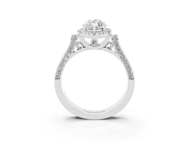 Marquise Cut Diamond Halo Ring Set in Silver with Pavé-Lined Split Shank Band