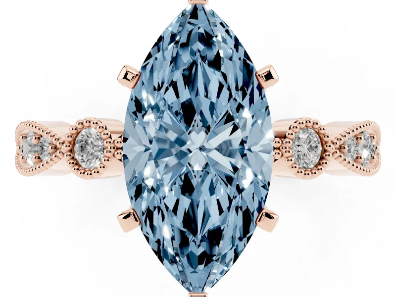 Marquise Vintage Milgrain Engagement Ring Setting for a Fancy Blue Lab-Grown Diamond | Rose Gold