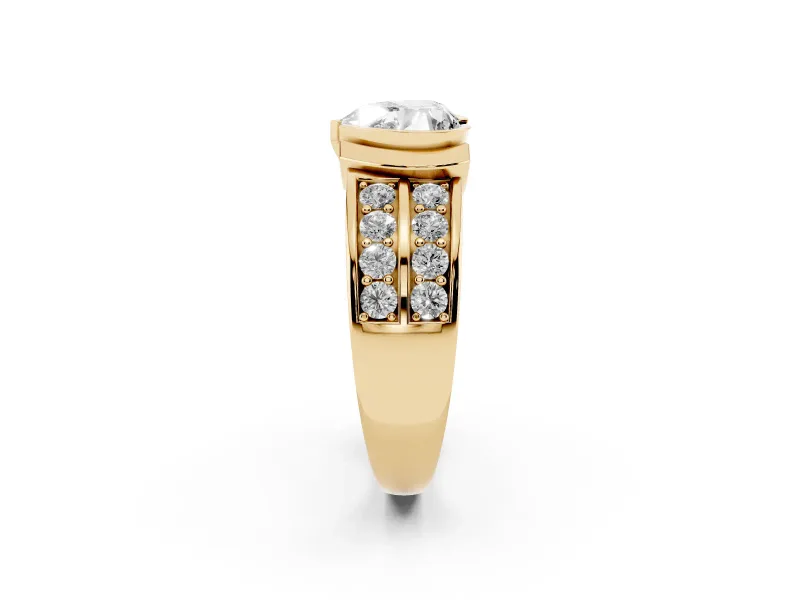 Heart-Shaped Half Bezel Engagement Ring Setting | Double Row Channel Band | Yellow Gold