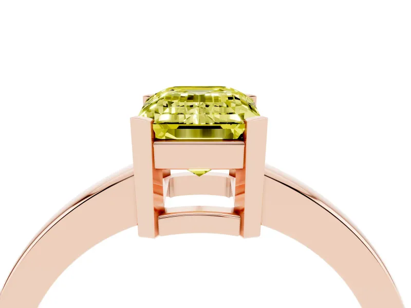 Emerald Cut Solitaire Engagement Ring Setting for a Fancy Yellow Lab-Grown Diamond | Flat Tab Prongs | Rose Gold