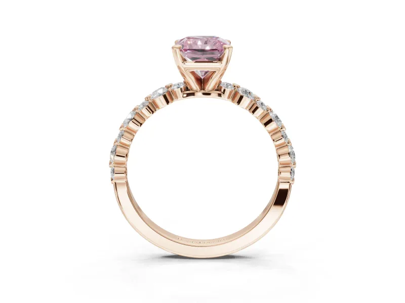 Radiant Cut Pavé Solitaire Engagement Ring Setting for a Fancy Pink Lab-Grown Diamond | Alternating Accents | Rose Gold