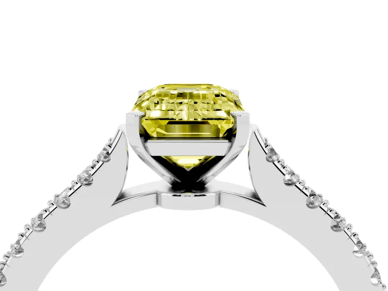 Emerald Cut Pavé Engagement Ring Setting for a Fancy Yellow Lab-Grown Diamond | White Gold - Design NV-24454