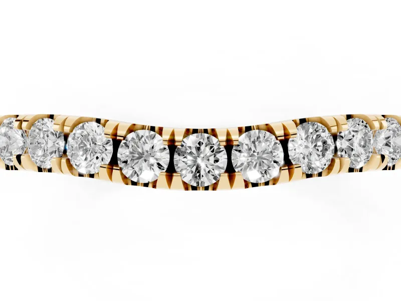 Round Lab-Grown Diamond Arched Curved Pavé Wedding Band | Shared Prongs | Yellow Gold