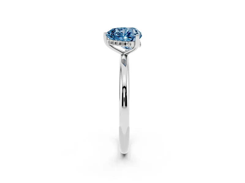 Heart-Shaped Hidden Halo Engagement Ring Setting for a Fancy Blue Lab-Grown Diamond | Plain Band | Sterling Silver