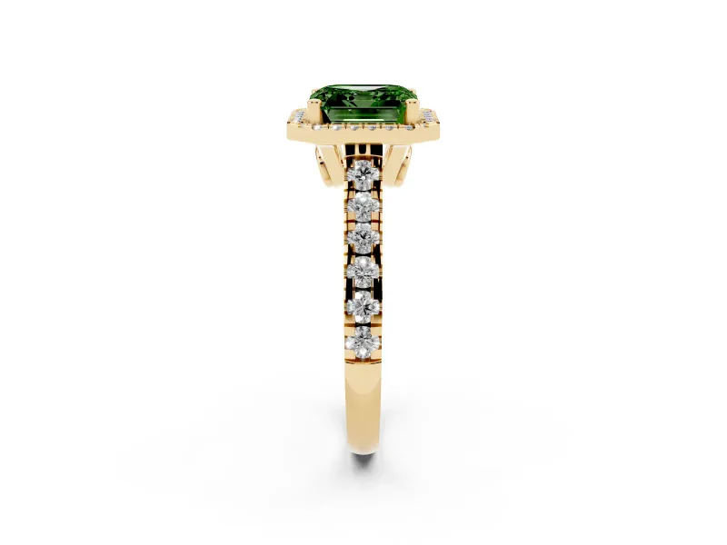 Asscher Cut Accented Halo Engagement Ring Setting for a Fancy Green Lab-Grown Diamond | Yellow Gold