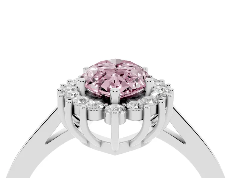 Fancy Pink Marquise Cut Diamond Halo Ring Set in White gold with Round Halo and Smooth Solitaire Band