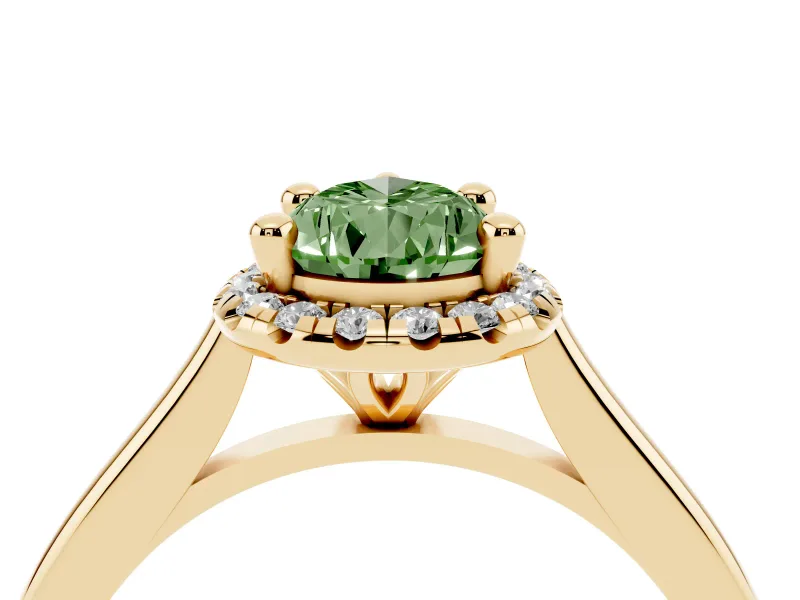 Pear-Shaped Halo Engagement Ring Setting for a Fancy Green Lab-Grown Diamond | Plain Polished Band | Yellow Gold