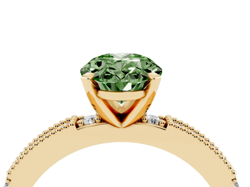 Oval Vintage Pavé Engagement Ring Setting for a Fancy Green Lab-Grown Diamond | Yellow Gold