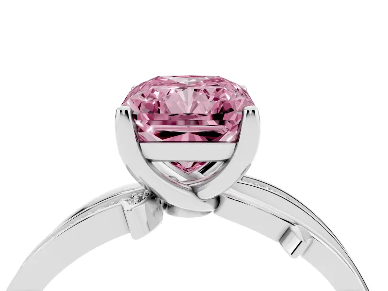 Fancy Pink Radiant Cut Diamond Pavé Twist Band Solitaire Ring Set in Silver with Prong Setting