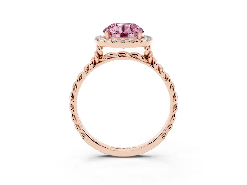 Round Rope Halo Engagement Ring Setting for a Fancy Pink Lab-Grown Diamond | Rose Gold