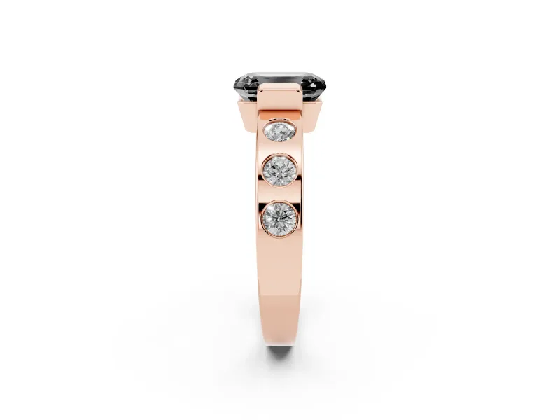 Emerald Cut Tension Style Engagement Ring Setting for a Black Center | Flush Set Accents | Rose Gold