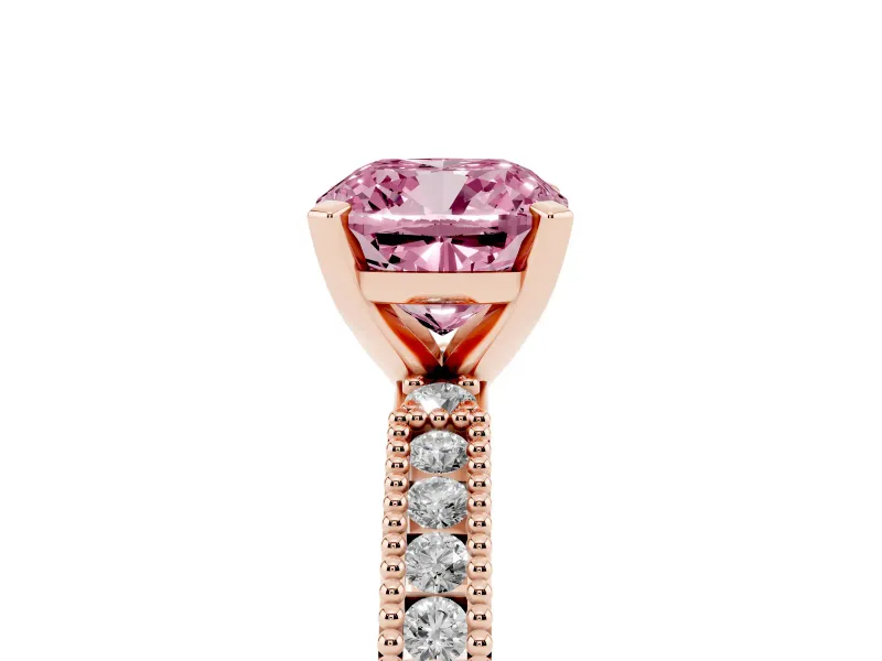 Cushion Cut Vintage Pavé Engagement Ring Setting for a Fancy Pink Lab-Grown Diamond | Rose Gold