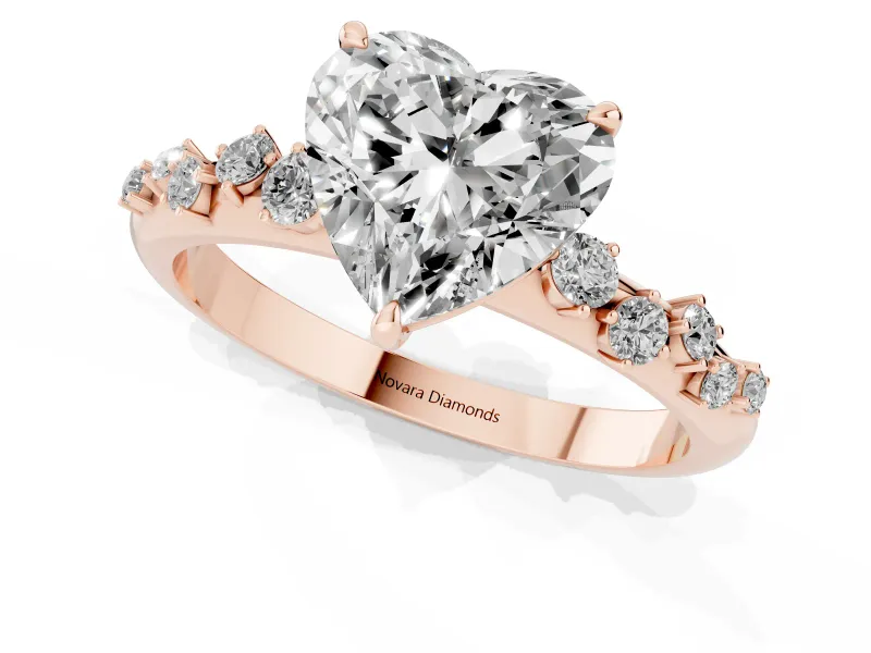 Heart Cut Diamond Cluster Solitaire Ring Set in Rose gold with Prong Setting