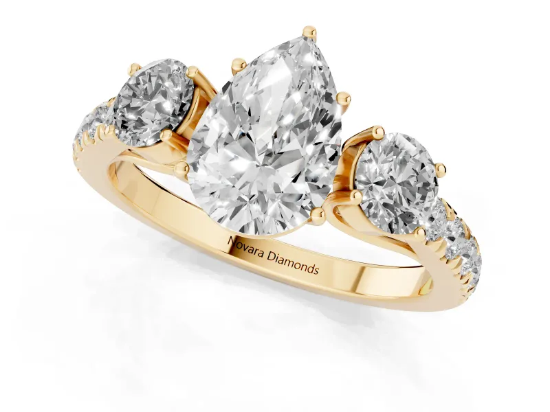Pear-Shaped Three Stone Engagement Ring Setting | Pave Shoulders | Yellow Gold