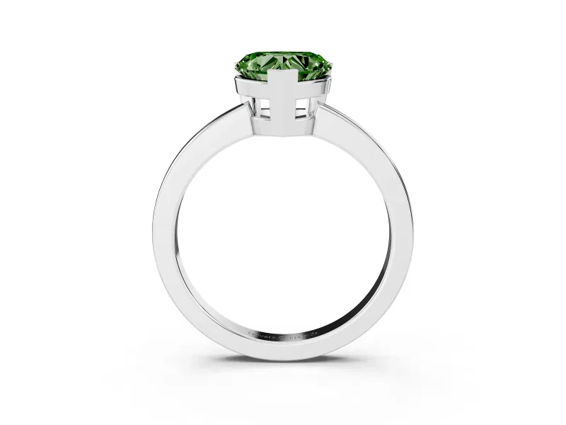 Fancy Green Heart Cut Diamond Solitaire Ring Set in Platinum with Prong Head and Smooth Polished Band
